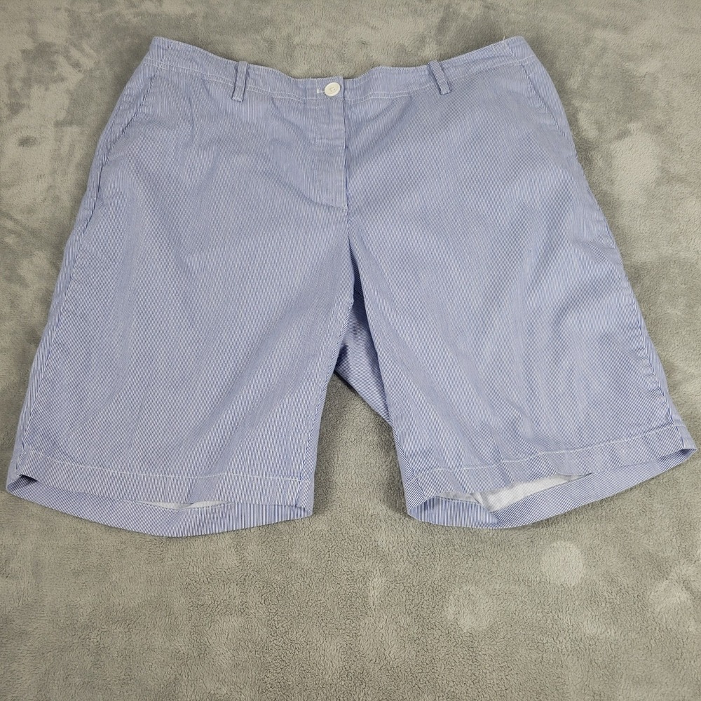 Talbots Chino Shorts Womens 16W Blue White Stripe Cotton Elastic Waist Casual